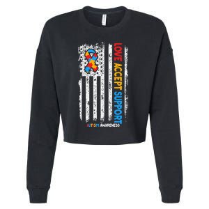 Autism Autistic Love Accept Support Autism Awareness Cropped Pullover Crew