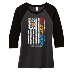 Autism Autistic Love Accept Support Autism Awareness Women's Tri-Blend 3/4-Sleeve Raglan Shirt