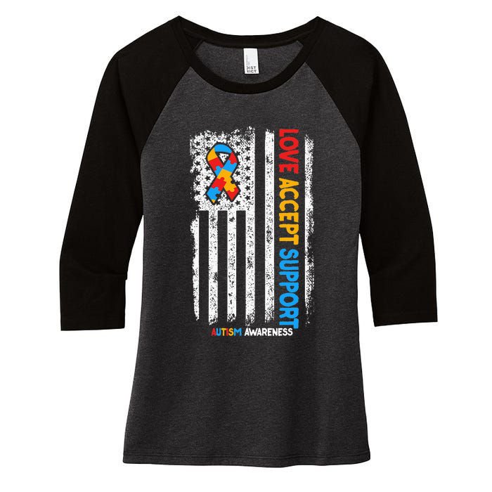 Autism Autistic Love Accept Support Autism Awareness Women's Tri-Blend 3/4-Sleeve Raglan Shirt