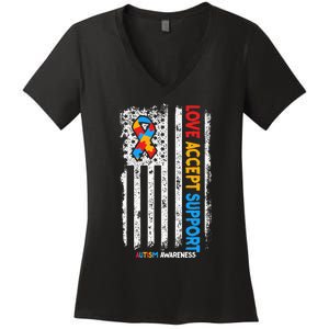 Autism Autistic Love Accept Support Autism Awareness Women's V-Neck T-Shirt