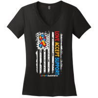 Autism Autistic Love Accept Support Autism Awareness Women's V-Neck T-Shirt