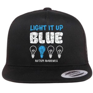 Autism Awareness Light It Up Blue awareness month Flat Bill Trucker Hat