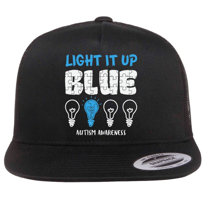 Autism Awareness Light It Up Blue awareness month Flat Bill Trucker Hat