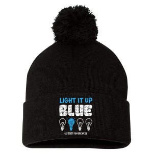 Autism Awareness Light It Up Blue awareness month Pom Pom 12in Knit Beanie