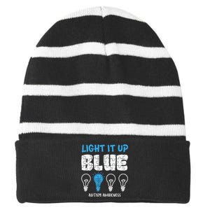 Autism Awareness Light It Up Blue awareness month Striped Beanie with Solid Band