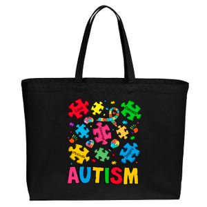 Autism Awareness Love Connect Puzzle Pieces Cotton Canvas Jumbo Tote