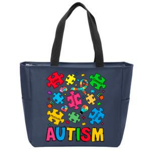 Autism Awareness Love Connect Puzzle Pieces Zip Tote Bag