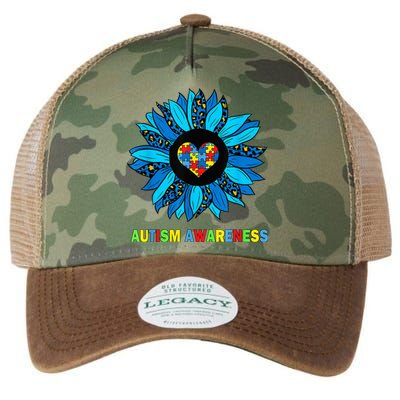 Autism Awareness Leopard sunflower Heart Puzzle wo kid Legacy Tie Dye Trucker Hat