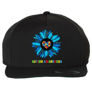 Autism Awareness Leopard sunflower Heart Puzzle wo kid Wool Snapback Cap