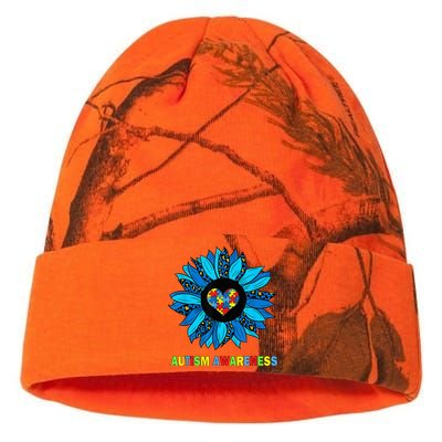 Autism Awareness Leopard sunflower Heart Puzzle wo kid Kati Licensed 12" Camo Beanie