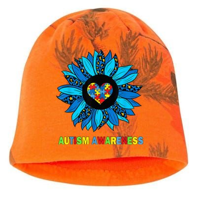 Autism Awareness Leopard sunflower Heart Puzzle wo kid Kati - Camo Knit Beanie