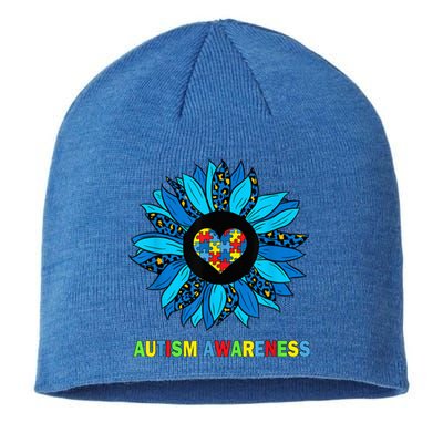 Autism Awareness Leopard sunflower Heart Puzzle wo kid Sustainable Beanie