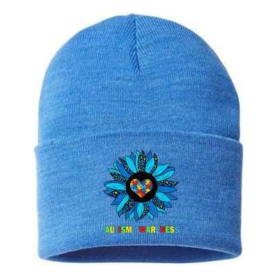 Autism Awareness Leopard sunflower Heart Puzzle wo kid Sustainable Knit Beanie