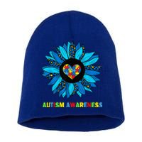 Autism Awareness Leopard sunflower Heart Puzzle wo kid Short Acrylic Beanie