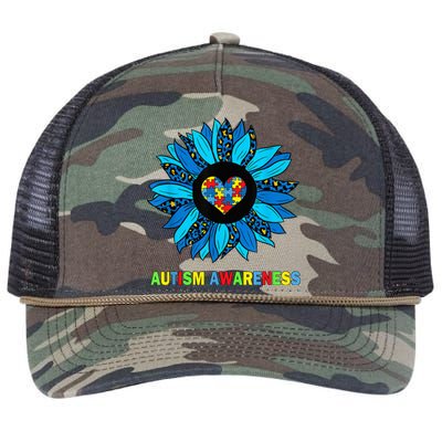 Autism Awareness Leopard sunflower Heart Puzzle wo kid Retro Rope Trucker Hat Cap