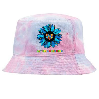 Autism Awareness Leopard sunflower Heart Puzzle wo kid Tie-Dyed Bucket Hat