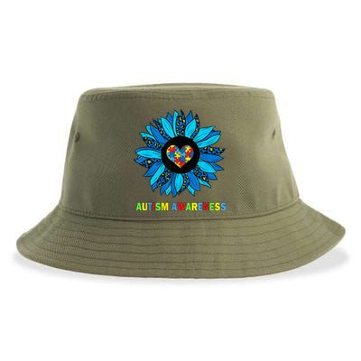 Autism Awareness Leopard sunflower Heart Puzzle wo kid Sustainable Bucket Hat