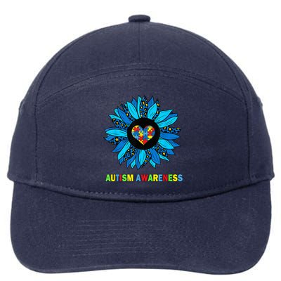 Autism Awareness Leopard sunflower Heart Puzzle wo kid 7-Panel Snapback Hat