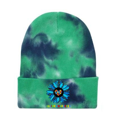 Autism Awareness Leopard sunflower Heart Puzzle wo kid Tie Dye 12in Knit Beanie