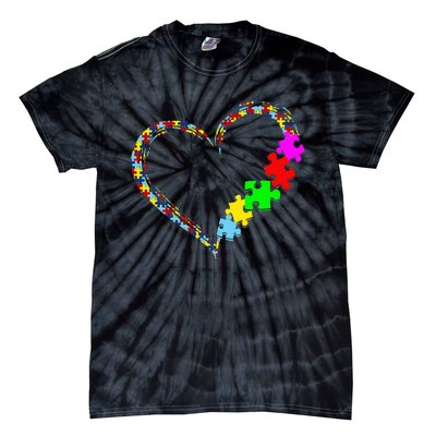 Autism Awareness Love Heart Puzzle Piece Tie-Dye T-Shirt