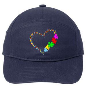 Autism Awareness Love Heart Puzzle Piece Gift 7-Panel Snapback Hat