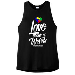 Autism Awareness Love Needs No Words Puzzle Ribbon Heart Meaningful Gift Ladies PosiCharge Tri-Blend Wicking Tank