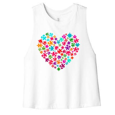 Autism Awareness Love Heart Puzzle Piece Valentine's Day Cute Gift Women's Racerback Cropped Tank