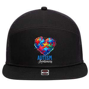 Autism Awareness Love Heart Puzzle Piece Gift Gift 7 Panel Mesh Trucker Snapback Hat