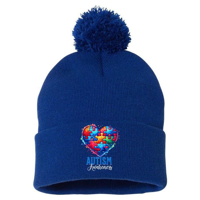 Autism Awareness Love Heart Puzzle Piece Gift Gift Pom Pom 12in Knit Beanie