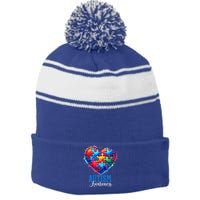 Autism Awareness Love Heart Puzzle Piece Gift Gift Stripe Pom Pom Beanie