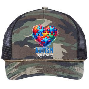 Autism Awareness Love Heart Puzzle Piece Gift Gift Retro Rope Trucker Hat Cap