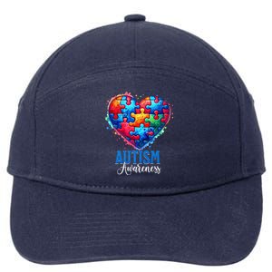 Autism Awareness Love Heart Puzzle Piece Gift Gift 7-Panel Snapback Hat