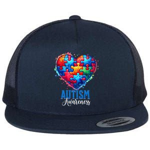 Autism Awareness Love Heart Puzzle Piece Gift Gift Flat Bill Trucker Hat