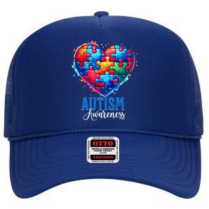 Autism Awareness Love Heart Puzzle Piece Gift Gift High Crown Mesh Back Trucker Hat