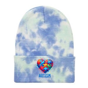 Autism Awareness Love Heart Puzzle Piece Gift Gift Tie Dye 12in Knit Beanie