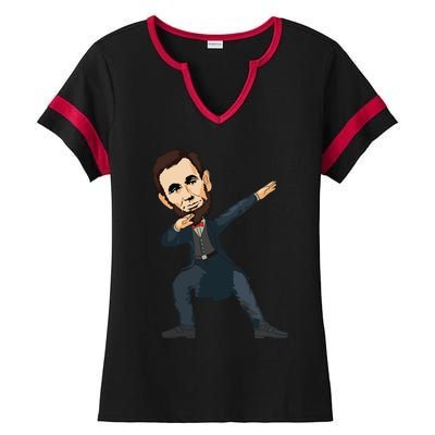 Abraham Abe Lincoln Dabbing Dab Dance 4th Of July Gift Ladies Halftime Notch Neck Tee