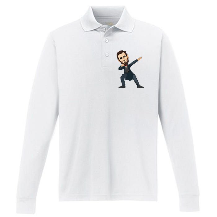 Abraham Abe Lincoln Dabbing Dab Dance 4th Of July Gift Performance Long Sleeve Polo