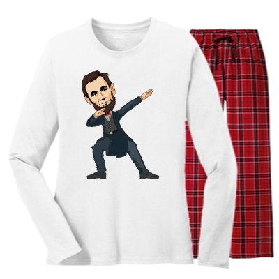 Abraham Abe Lincoln Dabbing Dab Dance 4th Of July Gift Women's Long Sleeve Flannel Pajama Set 