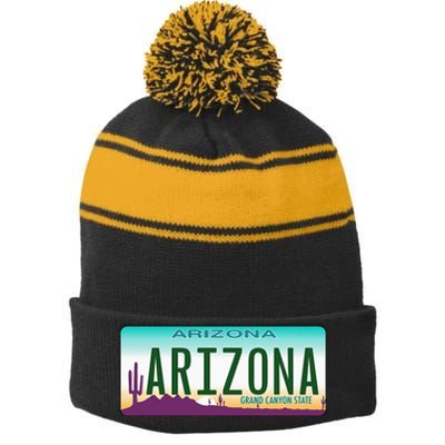 Arizona AZ License Plate Classic Stripe Pom Pom Beanie