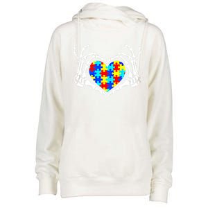 Autism Awareness Love Heart Puzzle Piece Autism Familly Cool Gift Womens Funnel Neck Pullover Hood