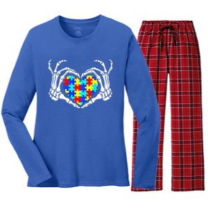 Autism Awareness Love Heart Puzzle Piece Autism Familly Cool Gift Women's Long Sleeve Flannel Pajama Set 