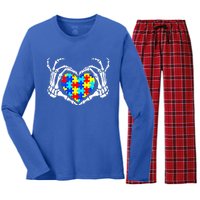 Autism Awareness Love Heart Puzzle Piece Autism Familly Cool Gift Women's Long Sleeve Flannel Pajama Set 