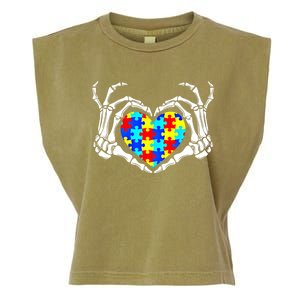 Autism Awareness Love Heart Puzzle Piece Autism Familly Cool Gift Garment-Dyed Women's Muscle Tee