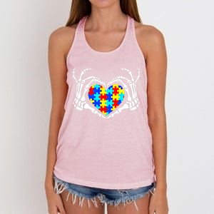 Autism Awareness Love Heart Puzzle Piece Autism Familly Cool Gift Women's Knotted Racerback Tank