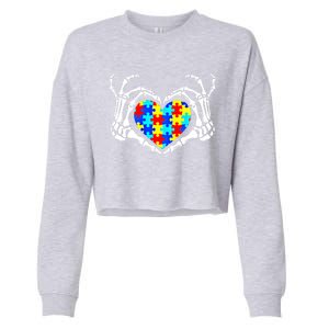 Autism Awareness Love Heart Puzzle Piece Autism Familly Cool Gift Cropped Pullover Crew