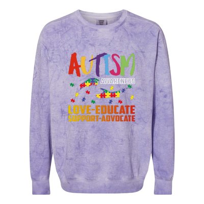 Autism Awareness Love Educate Support Advocate Puzzle Gift Colorblast Crewneck Sweatshirt