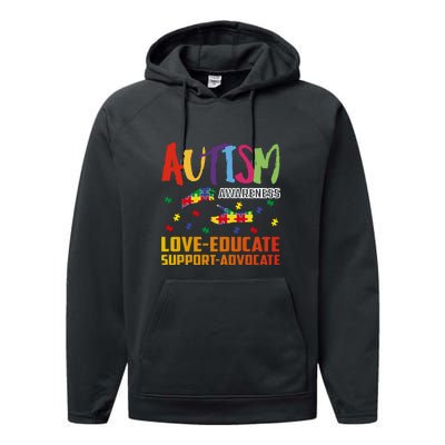 Autism Awareness Love Educate Support Advocate Puzzle Gift Performance Fleece Hoodie