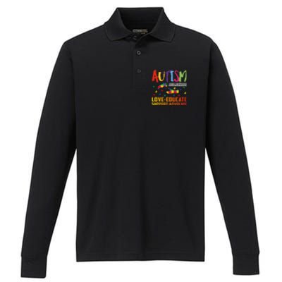 Autism Awareness Love Educate Support Advocate Puzzle Gift Performance Long Sleeve Polo