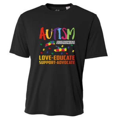 Autism Awareness Love Educate Support Advocate Puzzle Gift Cooling Performance Crew T-Shirt