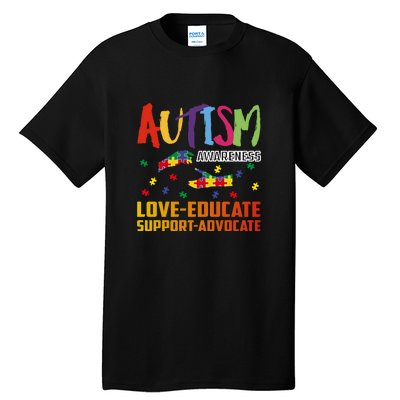 Autism Awareness Love Educate Support Advocate Puzzle Gift Tall T-Shirt